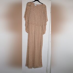Patra Sequin & Beaded Gown Blush Kimono/Dolman Sheer Sleeve Side Slit , size 12